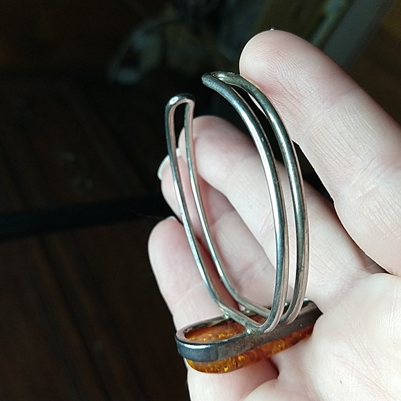 Vintage Baltic honey Amber sterling silver cuff bracelet adjustable - Picture 7 of 17